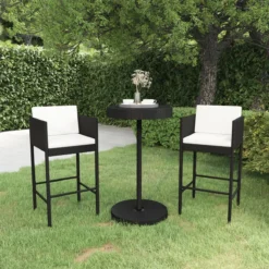 La Dolce Vita - Table 3 Pièces GardenBar Avec Chaises - Meuble Bar - Meuble Bar - Meuble D'angle Bar - Table Haute Avec Tabourets - Ensemble Bistro Avec Table Et Chaises Avec Coussins Poly Rotin Noir -Jardin Meubles Magasin 1200x1200 1715