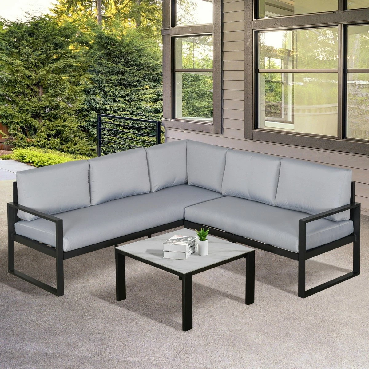 Outsunny De Jardin 3 Pièces Ensemble De Jardin En Aluminium Groupe De Sièges Avec Coussins De Table Basse Gris 84B-609 10 Outsunny De Jardin 3 Pièces Ensemble De Jardin En Aluminium Groupe De Sièges Avec Coussins De Table Basse Gris 84B-609 – Image 10