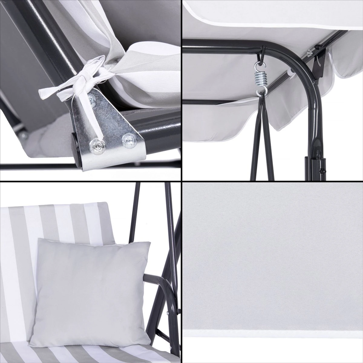 Banc De Balançoire Springos | Luna-Balançoire | 3 Places | Imperméable à L'eau | Comprend 2 Coussins | Auvent Réglable | 170 X 110 X 150 Cm | Rayé Gris Clair 5 Banc De Balançoire Springos | Luna-Balançoire | 3 Places | Imperméable à L'eau | Comprend 2 Coussins | Auvent Réglable | 170 X 110 X 150 Cm | Rayé Gris Clair – Image 5