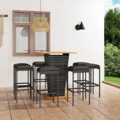 La Dolce Vita - Table GardenBar 9 Pièces Avec Chaises - Meuble Bar - Meuble Bar - Meuble D'angle Bar - Table Haute Avec Tabourets - Ensemble Bistro Avec Table Et Chaises Avec Coussins Poly Rotin Gris -Jardin Meubles Magasin 1200x1200 1730