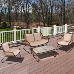 Canapé De Jardin Outsunny En Poly-rotin Ensemble De 4 Canapés En Rotin Acier Polyester Kaki + Beige 860-165 -Jardin Meubles Magasin 1200x1200 1733