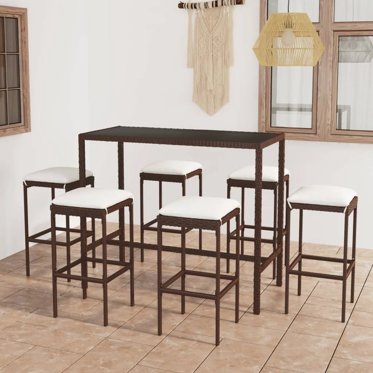 La Dolce Vita - Table De Jardin 7 Pièces Avec Chaises - Meuble Bar - Meuble Bar - Meuble D'angle Bar - Table Haute Avec Tabourets - Ensemble Bistro Avec Table Et Chaises Avec Coussins Poly Rotin Marron 7 La Dolce Vita - Table De Jardin 7 Pièces Avec Chaises - Meuble Bar - Meuble Bar - Meuble D'angle Bar - Table Haute Avec Tabourets - Ensemble Bistro Avec Table Et Chaises Avec Coussins Poly Rotin Marron – Image 7