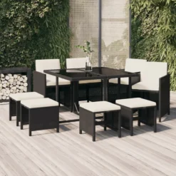La Dolce Vita - Salon De Jardin 9 Pièces - Salon De Terrasse - Salon De Jardin Avec Chaises Et Table - Salon De Plein Air Avec Coussins Poly Rotin Noir -Jardin Meubles Magasin 1200x1200 1737