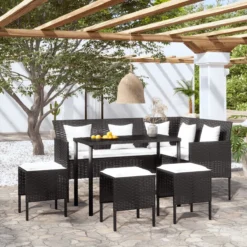 Prolenta Premium - Ensemble De Salon 5 Pièces Avec Coussins En Forme De L Poly Rotin Noir - Maison Et Jardin