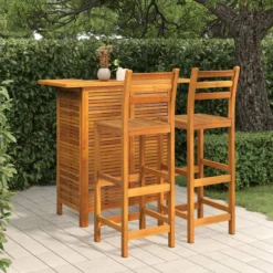 Ensemble De Bar De Jardin Premium - Ensemble De Bar De Jardin 3 Pièces En Bois D'acacia Massif