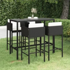 Ensemble De Bar De Jardin Premium - Ensemble De Bar De Jardin 5 Pièces Avec Coussins Poly Rotin Noir