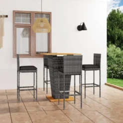 Ensemble De Bar De Jardin Premium - Ensemble De Bar De Jardin 5 Pièces Avec Coussins Polyrotin Gris