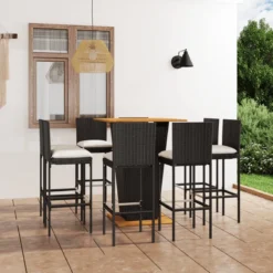 Ensemble De Bar De Jardin Premium - Ensemble Bar De Jardin 9 Pièces Avec Coussins Poly Rotin Noir