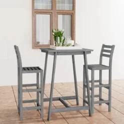 Ensemble De Bar De Jardin Premium - Ensemble De Bar De Jardin 3 Pièces Bois D'acacia Massif Gris
