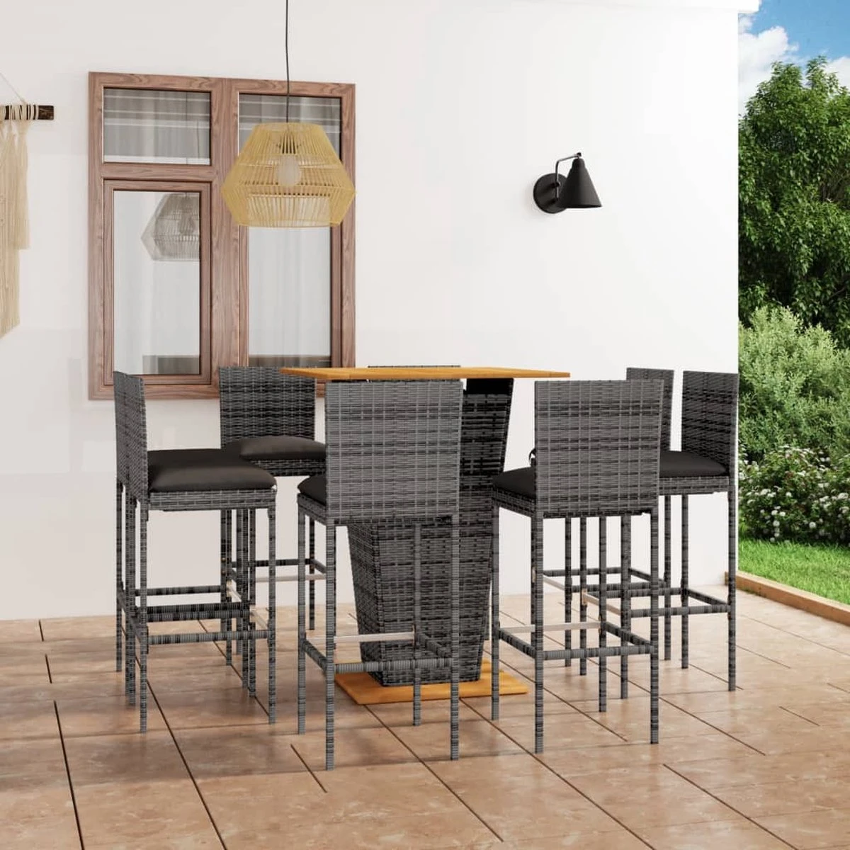 Prolenta Premium - Ensemble De Bar De Jardin 9 Pièces Avec Coussins Poly Rotin Gris 1 Prolenta Premium - Ensemble De Bar De Jardin 9 Pièces Avec Coussins Poly Rotin Gris