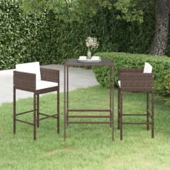 Ensemble De Bar De Jardin Premium - Ensemble De Bar De Jardin 3 Pièces Avec Coussins Poly Rotin Marron