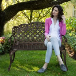 Relaxdays Banc De Jardin 2 Places - Banc D'extérieur Aluminium - Banc De Jardin Roses - Banc D'extérieur Noir-bronze -Jardin Meubles Magasin 1200x1200 193