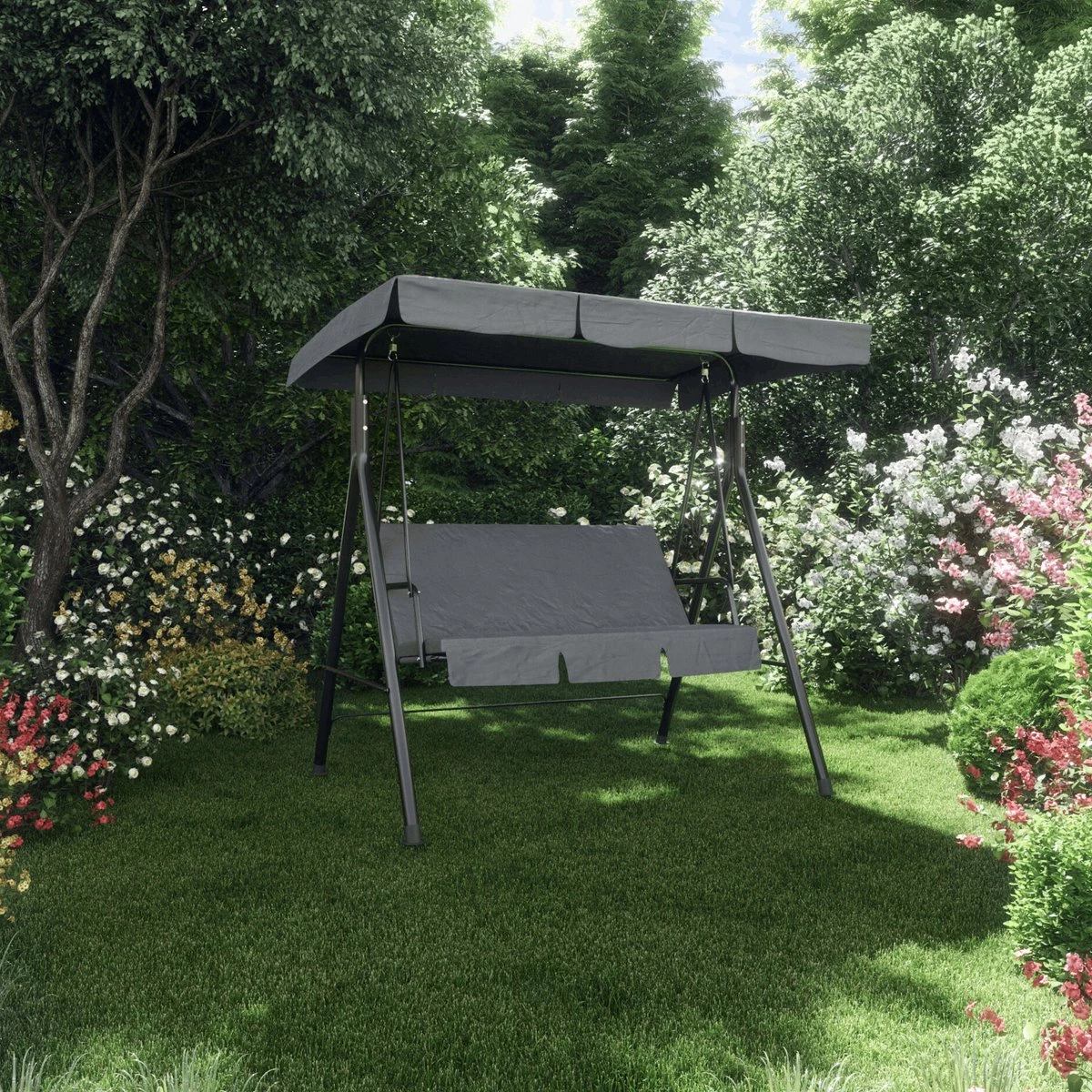 GENERIC - Balançoire De Jardin - Balançoire 3 Places Avec Auvent - Avec Kussen - Max.180kg - H.151 X L.170 X P.112 Cm - Acier - Polyester - Gris Foncé - Canapé Balançoire - Siège Balançoire 6 GENERIC - Balançoire De Jardin - Balançoire 3 Places Avec Auvent - Avec Kussen - Max.180kg - H.151 X L.170 X P.112 Cm - Acier - Polyester - Gris Foncé - Canapé Balançoire - Siège Balançoire – Image 6