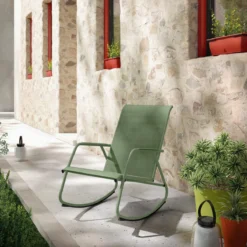 NATERIAL- Chaise à Bascule LYCO - Chaise à Bascule - Avec Kussen - Acier - Kaki - Chaise à Bascule -Jardin Meubles Magasin 1200x1200 2263