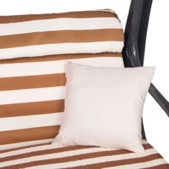 Banc De Balançoire Springos | Luna-Balançoire | 4 Places | Imperméable à L'eau | Comprend 2 Coussins | Auvent Réglable | 230 X 130 X 162 Cm | Marron/ Wit/ Grijs -Jardin Meubles Magasin 1200x1200 227