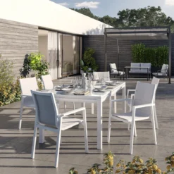 NATERIAL - Set De 4 Chaises De Jardin ORION GAMMA II Avec Accoudoirs - 4 Chaises De Jardin - Empilables - Chaises De Terrasse - Chaises De Salle à Manger - Aluminium - Textilène - Wit -Jardin Meubles Magasin 1200x1200 2272