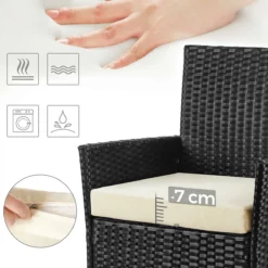 Ensemble De Salon De Jardin - En Polyrotin - Ensemble Lounge - Aspect Rotin - 2 Chaises - Avec Table En Verre - Zwart