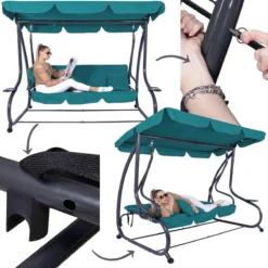 Banc De Balançoire Springos | Venise-Swing | 3 Places | Imperméable à L'eau | Comprend 2 Coussins | Auvent Réglable | 163 X 193 X 120 Cm | Turquoise -Jardin Meubles Magasin 1200x1200 230