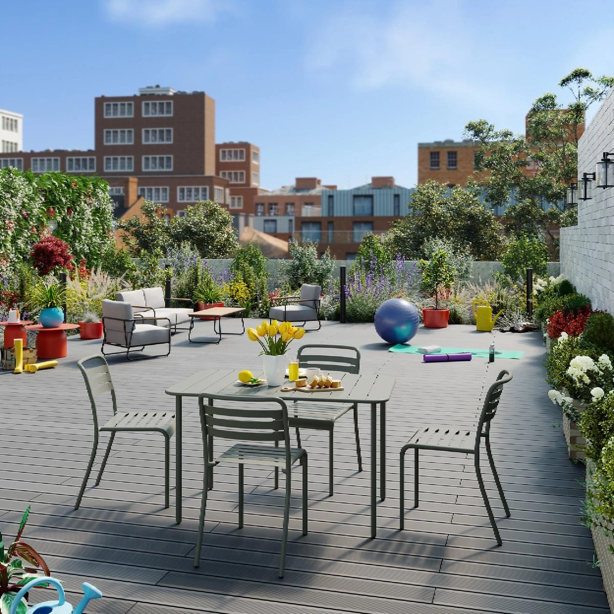 GENERIC - Table De Jardin Rectangulaire CAFE - 4 à 6 Personnes - L. 120 X L. 70 X H. 73,5 Cm - Plateau Aluminium - Piétement Acier - Vert Kaki - Table De Terrasse - Table à Manger 5 GENERIC - Table De Jardin Rectangulaire CAFE - 4 à 6 Personnes - L. 120 X L. 70 X H. 73,5 Cm - Plateau Aluminium - Piétement Acier - Vert Kaki - Table De Terrasse - Table à Manger – Image 5