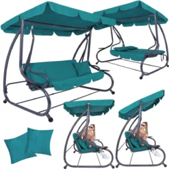 Banc De Balançoire Springos | Venise-Swing | 3 Places | Imperméable à L'eau | Comprend 2 Coussins | Auvent Réglable | 163 X 193 X 120 Cm | Turquoise -Jardin Meubles Magasin 1200x1200 231