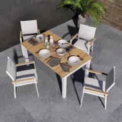 NATERIAL - Table De Jardin Rectangulaire SAN DIEGO - Table Extensible - 156/220 X 90 X 74 Cm - 6 à 8 Personnes - Aluminium - Eucalyptus FSC - Wit - Table à Manger D'extérieur - Table Extensible - Extensible -Jardin Meubles Magasin 1200x1200 2317