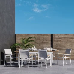 NATERIAL - Table De Jardin Rectangulaire SAN DIEGO - Table Extensible - 156/220 X 90 X 74 Cm - 6 à 8 Personnes - Aluminium - Eucalyptus FSC - Wit - Table à Manger D'extérieur - Table Extensible - Extensible -Jardin Meubles Magasin 1200x1200 2318