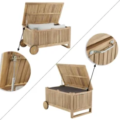 NATERIAL - Coffre De Jardin SOLIS - Coffre De Rangement Extérieur - Coffre à Coussins - Coffre Sur Roulettes - Avec Poignées - Acacia FSC - Marron - 118 L - 85x52x48 Cm - Coffre De Jardin -Jardin Meubles Magasin 1200x1200 2331