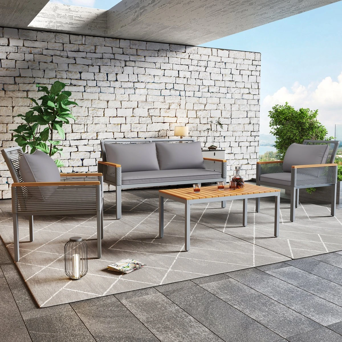 Salon De Jardin Merax - Salon De Jardin Avec Canapé Double - 2 Fauteuils Et Table - Salon De Jardin En Rotin Avec Coussins Gris 7 Salon De Jardin Merax - Salon De Jardin Avec Canapé Double - 2 Fauteuils Et Table - Salon De Jardin En Rotin Avec Coussins Gris – Image 7