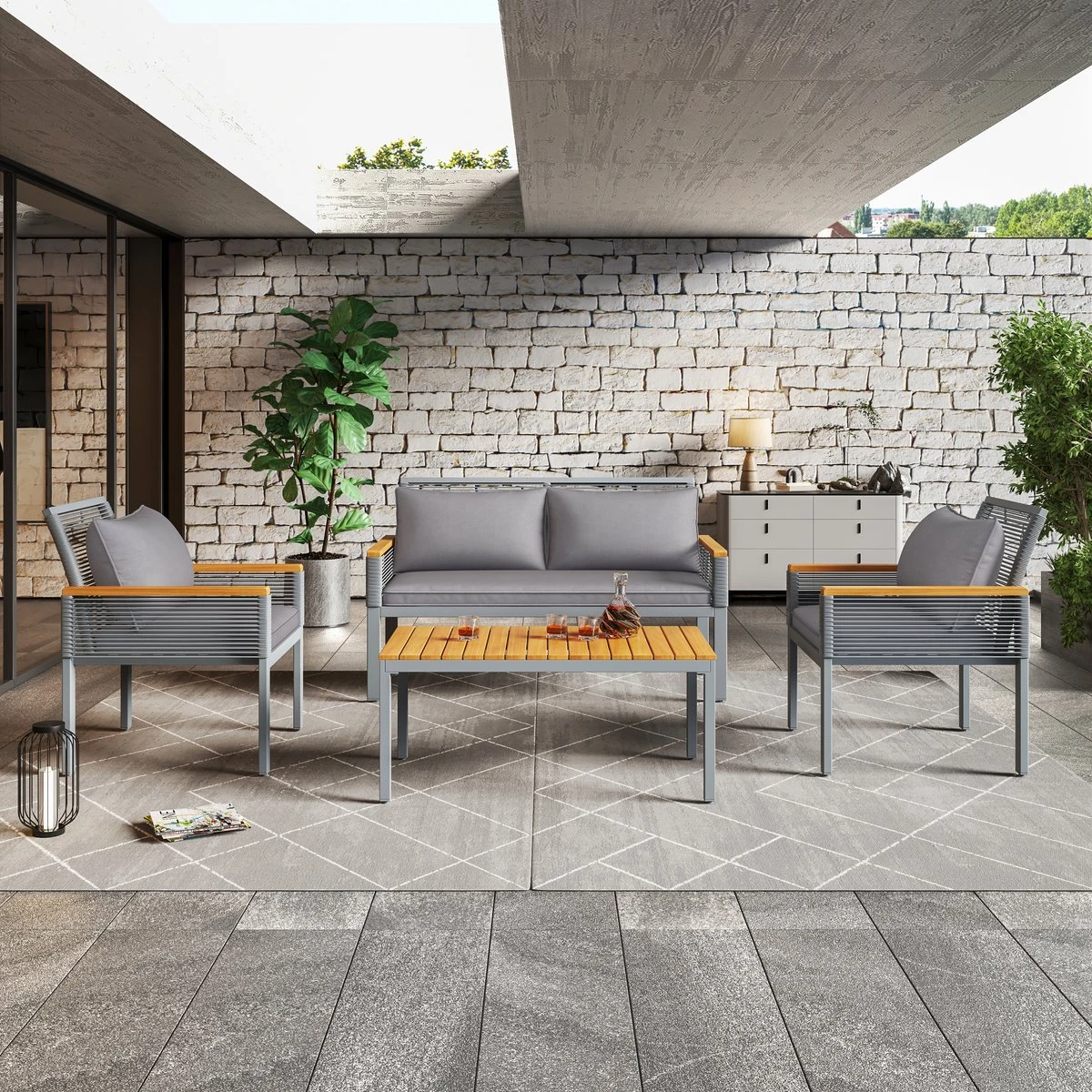 Salon De Jardin Merax - Salon De Jardin Avec Canapé Double - 2 Fauteuils Et Table - Salon De Jardin En Rotin Avec Coussins Gris 8 Salon De Jardin Merax - Salon De Jardin Avec Canapé Double - 2 Fauteuils Et Table - Salon De Jardin En Rotin Avec Coussins Gris – Image 8
