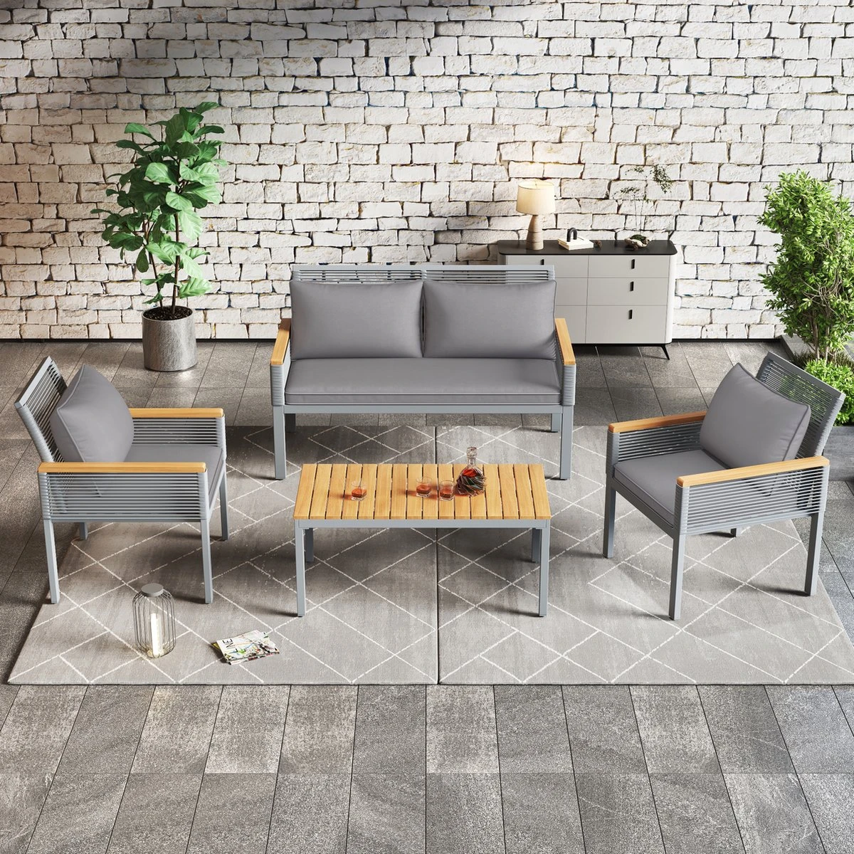 Salon De Jardin Merax - Salon De Jardin Avec Canapé Double - 2 Fauteuils Et Table - Salon De Jardin En Rotin Avec Coussins Gris 9 Salon De Jardin Merax - Salon De Jardin Avec Canapé Double - 2 Fauteuils Et Table - Salon De Jardin En Rotin Avec Coussins Gris – Image 9