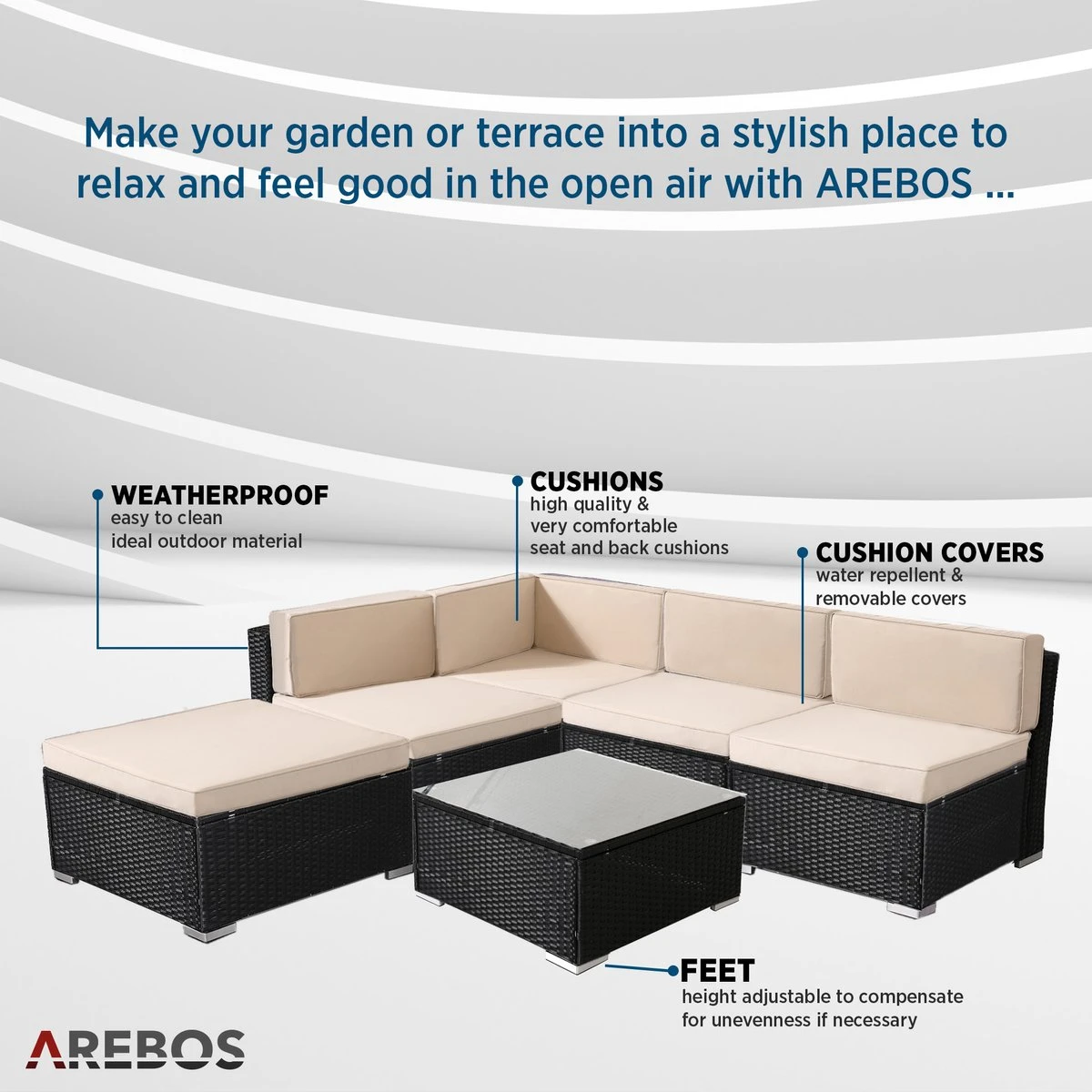 AREBOS Salon De Jardin - Salon De Jardin Salon De Jardin - Salon De Jardin Balcon - Salon De Jardin - 5 Personnes - Zwart 12 AREBOS Salon De Jardin - Salon De Jardin Salon De Jardin - Salon De Jardin Balcon - Salon De Jardin - 5 Personnes - Zwart – Image 12