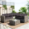 Ensemble De Salon En Polyrotin Canapé - Salon De Jardin 5 Places Avec Coussins Anti-UV Gris / Déhoussables - Canapé D'angle En Rotin Avec Canapé Simple Et Table Basse - Pour 4-5 Personnes Gris