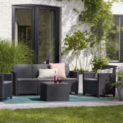 Salon De Alice's Garden CLAIRE - 5 Places - Résine Synthétique - Imitation Osier - Graphite/ Grijs -Jardin Meubles Magasin 1200x1200 2388