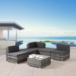 AREBOS "Barcelona" Polyrattan Mobilier De Jardin Salon De Jardin Salon De Jardin Salon Grijs