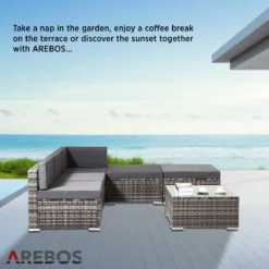 AREBOS "Barcelona" Polyrattan Mobilier De Jardin Salon De Jardin Salon De Jardin Salon Grijs -Jardin Meubles Magasin 1200x1200 2398