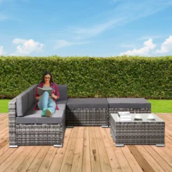 AREBOS "Barcelona" Polyrattan Mobilier De Jardin Salon De Jardin Salon De Jardin Salon Grijs -Jardin Meubles Magasin 1200x1200 2400