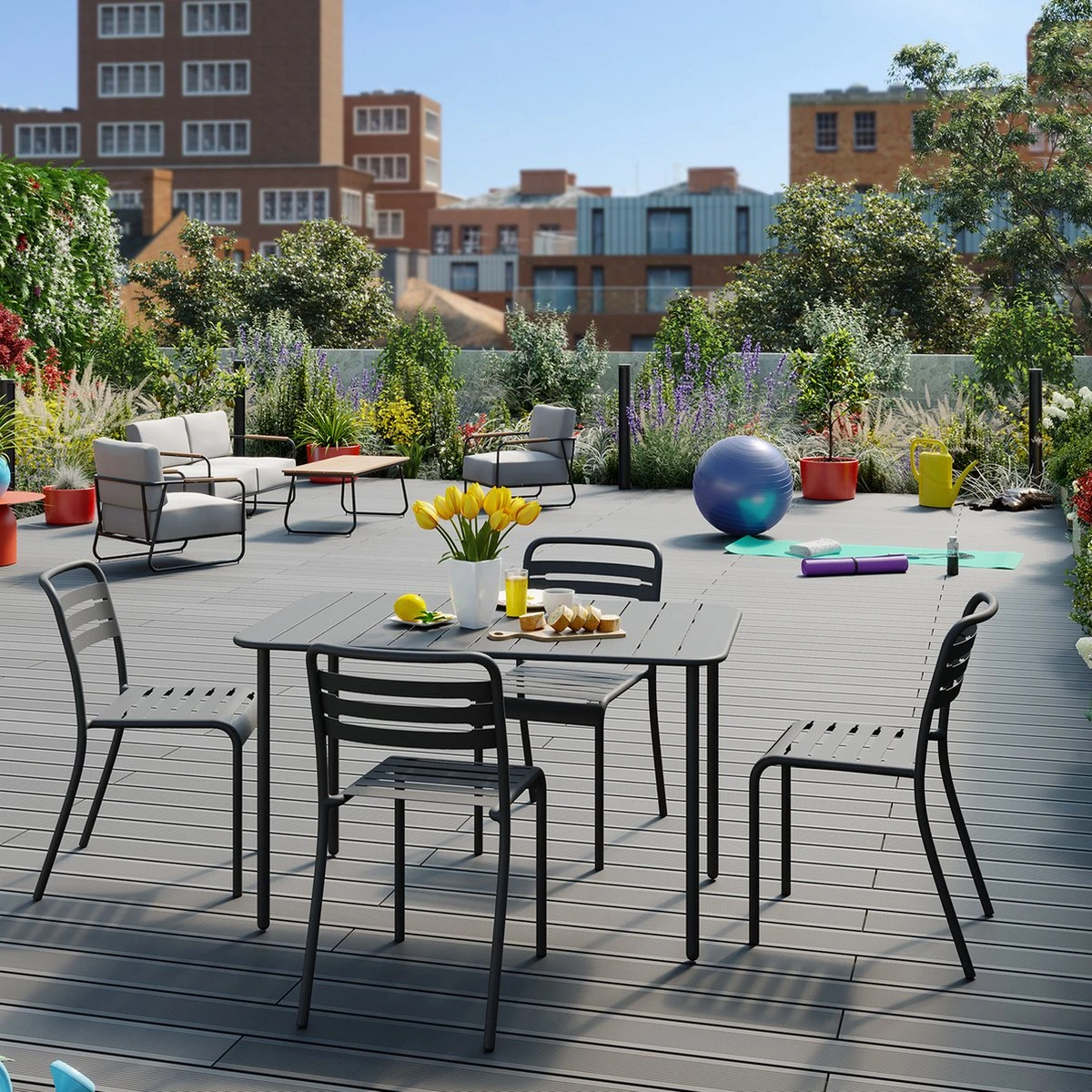 GENERIC - Set De 4 Chaises De Jardin CAFE - 4 X Chaise De Jardin - Empilable - L.52 X L. 44 X H.79 - Acier - Anthracite - Chaises De Terrasse - Chaises De Salle à Manger - Chaise Empilable 7 GENERIC - Set De 4 Chaises De Jardin CAFE - 4 X Chaise De Jardin - Empilable - L.52 X L. 44 X H.79 - Acier - Anthracite - Chaises De Terrasse - Chaises De Salle à Manger - Chaise Empilable – Image 7