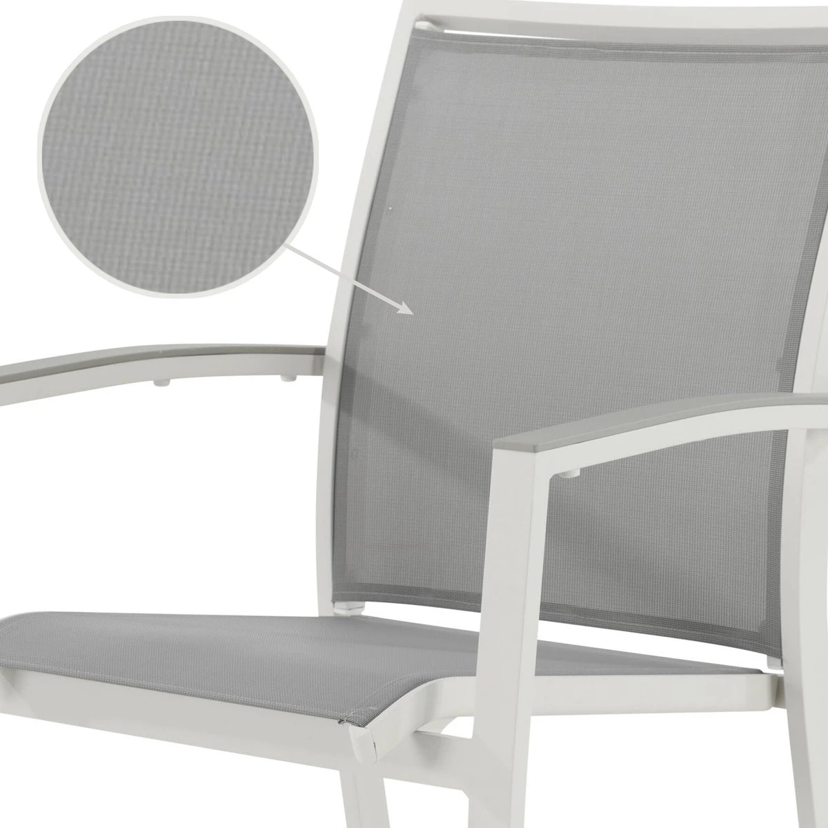 NATERIAL - Set De 4 Chaises De Jardin LAS VEGAS Avec Accoudoirs - 4 Chaises De Jardin - Empilables - Chaises De Terrasse - Chaises De Salle à Manger - Aluminium - Textilène - Grijs - Wit 5 NATERIAL - Set De 4 Chaises De Jardin LAS VEGAS Avec Accoudoirs - 4 Chaises De Jardin - Empilables - Chaises De Terrasse - Chaises De Salle à Manger - Aluminium - Textilène - Grijs - Wit – Image 5