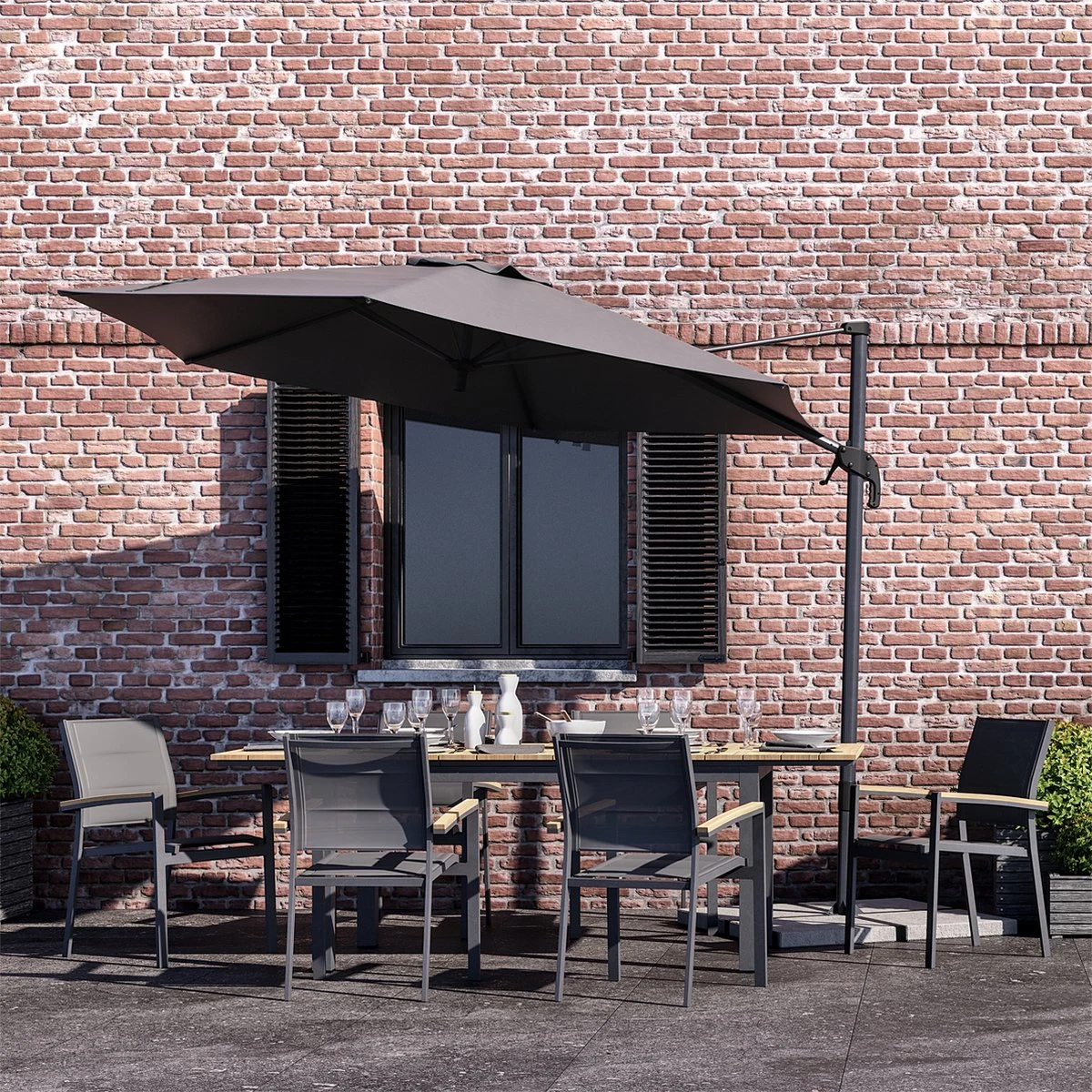 NATERIAL - Set De 4 Chaises De Jardin SAN DIEGO Avec Accoudoirs - 4 X Chaises De Jardin - Empilables - Aluminium - Textilène - Gris Foncé - Eucalyptus - Chaises De Terrasse - Chaises De Salle à Manger 6 NATERIAL - Set De 4 Chaises De Jardin SAN DIEGO Avec Accoudoirs - 4 X Chaises De Jardin - Empilables - Aluminium - Textilène - Gris Foncé - Eucalyptus - Chaises De Terrasse - Chaises De Salle à Manger – Image 6