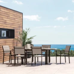 NATERIAL - Set De 4 Chaises De Jardin ORION BETA II Avec Accoudoirs - 4 Chaises De Jardin - Empilables - Chaises De Terrasse - Chaises De Chaises De Salle à Manger - Aluminium - Textilène - Marron - Beige -Jardin Meubles Magasin 1200x1200 2451