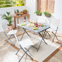 NATERIAL - Set De 4 Chaises De Jardin EMYS Avec Accoudoirs - Fauteuil Pliant - Fauteuil De Jardin - Pliable - Chaises De Terrasse - Chaises De Salle à Manger - Acier - Textilène - Wit 10 NATERIAL - Set De 4 Chaises De Jardin EMYS Avec Accoudoirs - Fauteuil Pliant - Fauteuil De Jardin - Pliable - Chaises De Terrasse - Chaises De Salle à Manger - Acier - Textilène - Wit -Jardin Meubles Magasin 1200x1200 2453