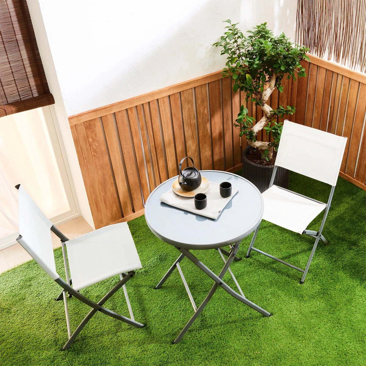 NATERIAL - Set De 4 Chaises De Jardin EMYS Avec Accoudoirs - Fauteuil Pliant - Fauteuil De Jardin - Pliable - Chaises De Terrasse - Chaises De Salle à Manger - Acier - Textilène - Wit 6 NATERIAL - Set De 4 Chaises De Jardin EMYS Avec Accoudoirs - Fauteuil Pliant - Fauteuil De Jardin - Pliable - Chaises De Terrasse - Chaises De Salle à Manger - Acier - Textilène - Wit – Image 6