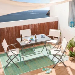 NATERIAL - Set De 4 Chaises De Jardin EMYS - Chaises Pliantes - Chaises De Jardin Pliables - Chaises De Patio - Chaises De Salle à Manger - Acier - Textilène - Wit -Jardin Meubles Magasin 1200x1200 2455