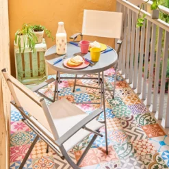 NATERIAL - Set De 4 Chaises De Jardin EMYS - Chaises Pliantes - Chaises De Jardin Pliables - Chaises De Patio - Chaises De Salle à Manger - Acier - Textilène - Wit -Jardin Meubles Magasin 1200x1200 2456