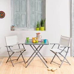 NATERIAL - Set De 4 Chaises De Jardin EMYS - Chaises Pliantes - Chaises De Jardin Pliables - Chaises De Patio - Chaises De Salle à Manger - Acier - Textilène - Wit -Jardin Meubles Magasin 1200x1200 2457