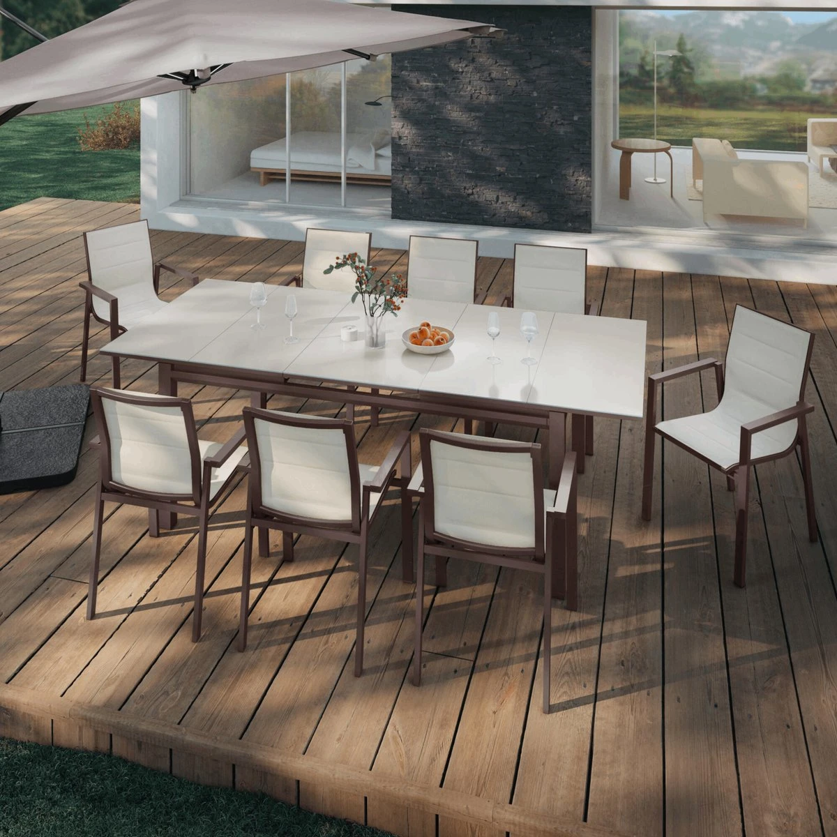 NATERIAL - Set De 4 Chaises De Jardin ORION GAMMA II Avec Accoudoirs - 4 Chaises De Jardin - Empilables - Chaises De Terrasse - Chaises De Chaises De Salle à Manger - Aluminium - Textilène - Marron - Beige 6 NATERIAL - Set De 4 Chaises De Jardin ORION GAMMA II Avec Accoudoirs - 4 Chaises De Jardin - Empilables - Chaises De Terrasse - Chaises De Chaises De Salle à Manger - Aluminium - Textilène - Marron - Beige – Image 6