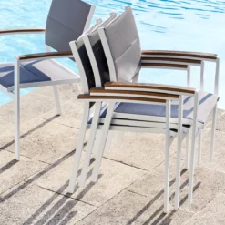 NATERIAL - Set De 4 Chaises De Jardin SAN DIEGO Avec Accoudoirs - 4 X Chaises De Jardin - Empilables - Aluminium - Textilène - Wit - Eucalyptus - Chaises De Terrasse - Chaises De Salle à Manger -Jardin Meubles Magasin 1200x1200 2465