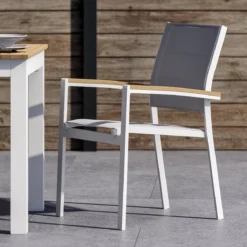 NATERIAL - Set De 4 Chaises De Jardin SAN DIEGO Avec Accoudoirs - 4 X Chaises De Jardin - Empilables - Aluminium - Textilène - Wit - Eucalyptus - Chaises De Terrasse - Chaises De Salle à Manger -Jardin Meubles Magasin 1200x1200 2466