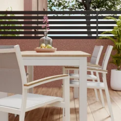 NATERIAL - Set De 4 Chaises De Jardin SAN DIEGO Avec Accoudoirs - 4 X Chaises De Jardin - Empilables - Aluminium - Textilène - Wit - Eucalyptus - Chaises De Terrasse - Chaises De Salle à Manger -Jardin Meubles Magasin 1200x1200 2467