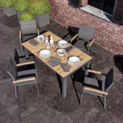 NATERIAL - Set De 6 Chaises De Jardin SAN DIEGO Avec Accoudoirs - 6 X Chaises De Jardin - Empilables - Aluminium - Textilène - Gris Foncé - Eucalyptus - Chaises De Terrasse - Chaises De Salle à Manger -Jardin Meubles Magasin 1200x1200 2470